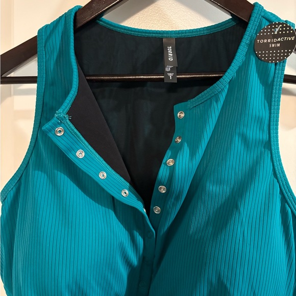 Torrid Teal Ribbed Racerback Bikini Top - Picture 4 of 7